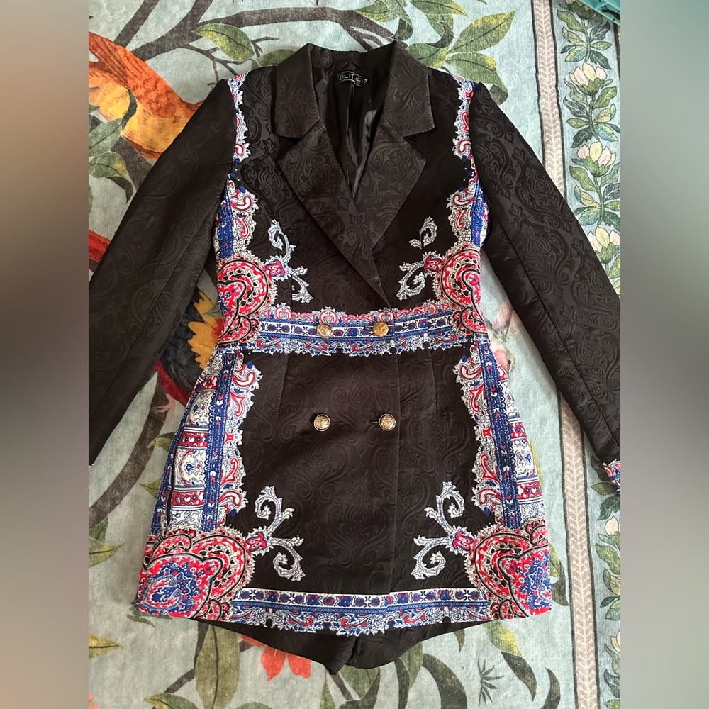 Elegant Black and Multicolor Women's Jacket Romper